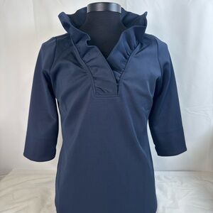 Gretchen Scott Designs Navy Ruffle Blouse